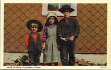 Amish Children Lancaster County Linen Postcard UNP VTG Curteich Unused Vintage