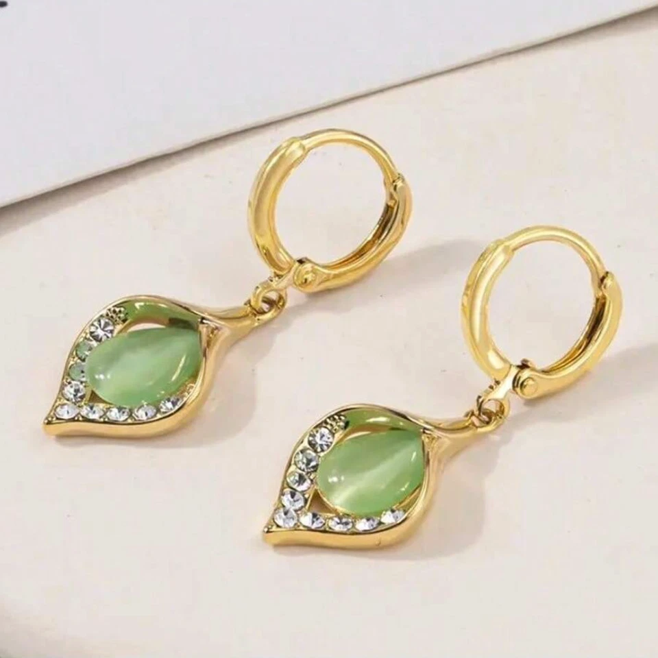 Pendientes de aro de oro para mujer colgantes de cristal verde elegantes joyas de moda nuevos Foto 3 de 3