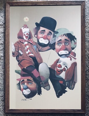 Vintage Large Framed Clown Mirror With Chuck Oberstein