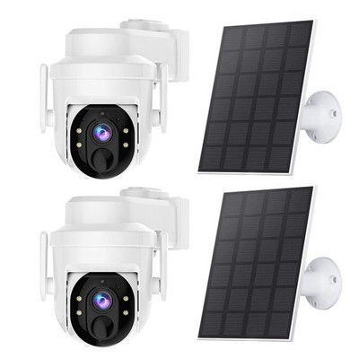 2 Pack Solar PTZ Security Camera Outdoor WiFi 3MP 2-Way Audio Pan Tilt Camera