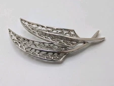 Vintage Crown Trifari Silver Tone 1950s Leaf Brooch 2.5"