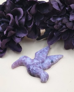 NEW Natural Stone Carved Small Flat Lepidolite Crystal Hummingbird Paper Weight