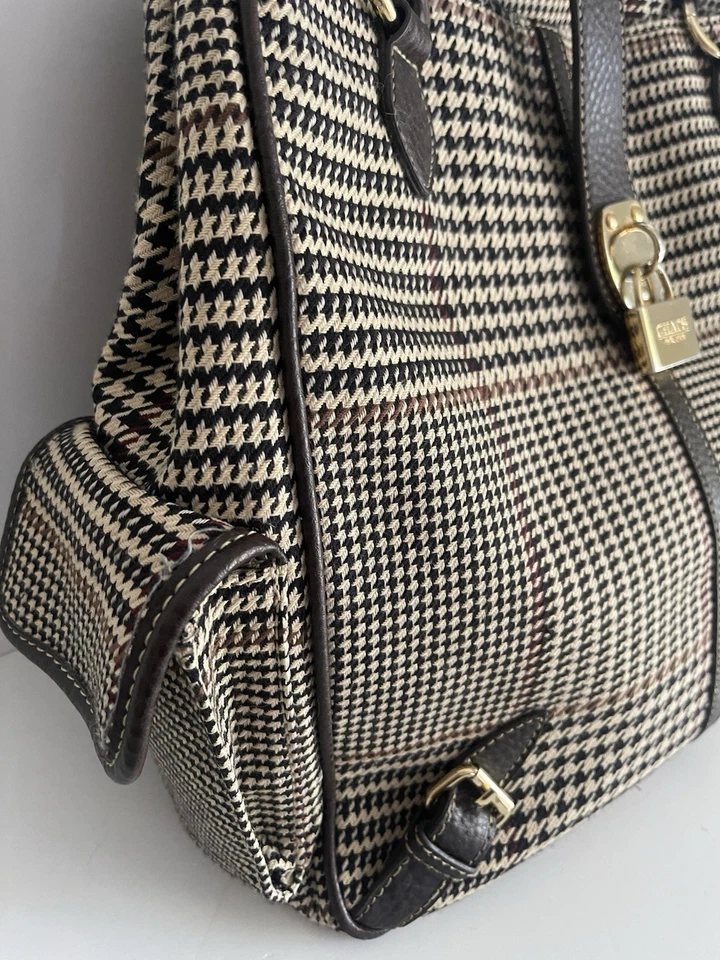 CHAPS Brown Herringbone Tote Shoulder Bag Handbag Purse Gold Hardware Preppy - Image 3 of 4
