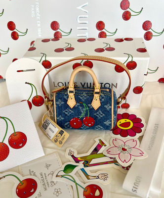 Louis Vuitton x Murakami MICRO SPEEDY CHERRY DENIM Cerise Bag