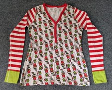 Hanna Andersson Pajama Top Womens Sz M Grinch Santa Striped Organic Christmas
