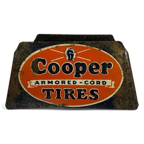 Vintage Cooper Armored-Cord Tires Metal Sign Stand Double Sided Gas Oil Garage