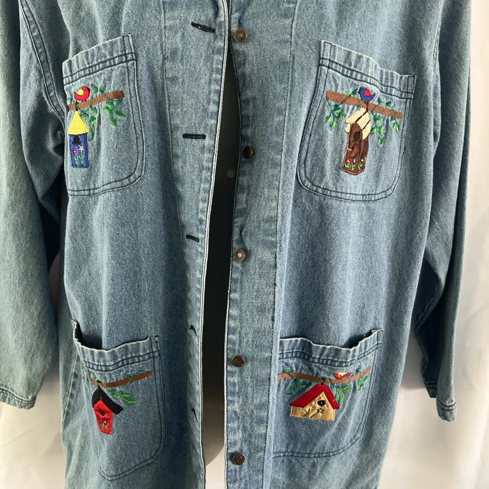 Camisa Chaqueta Western Damas Denim Bordado Grannycore Cottagecore Talla Grande Foto 4 de 4