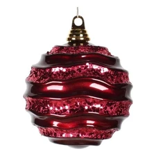 Vickerman 8" Glitter Accents Wave Ball Christmas Ornament in Candy Burgundy Red
