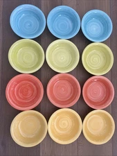 Set of 12 - Citrus Grove Swirl Coupe Soup Bowls 8 3/8" Orange Yellow Green Aqua