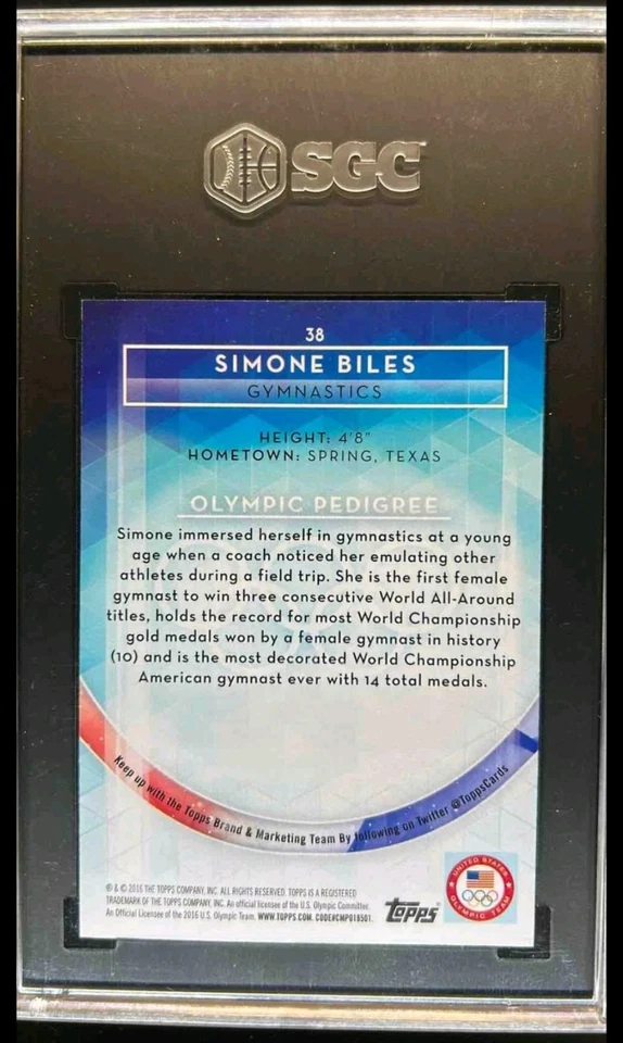 2016 Topps Equipe Olímpica dos EUA Simone Biles Prata #38 SGC 10 RC Novato Gem Estado Perfeito - Imagem 2 de 2
