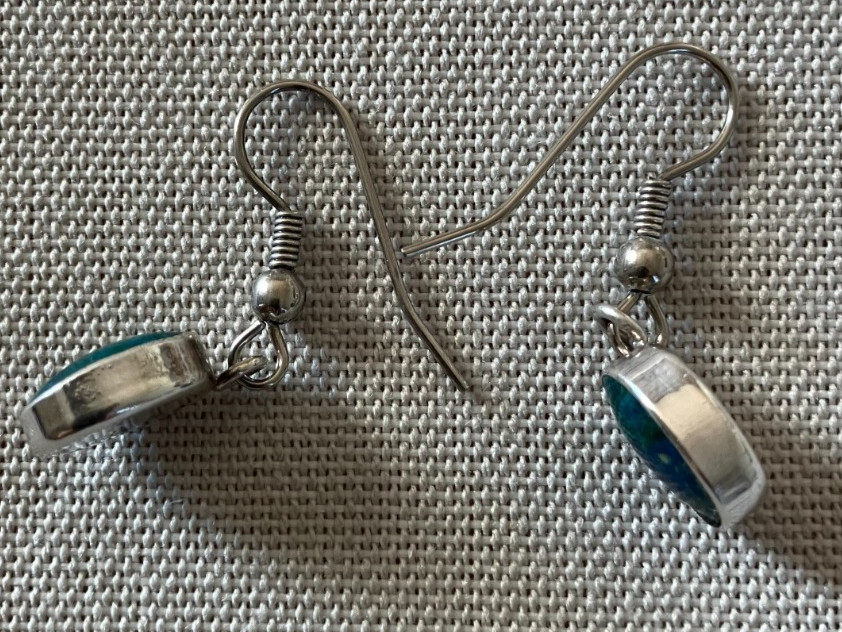 Authentic Natural Chrysocolla Dangle Drop Hook Ea… - image 6