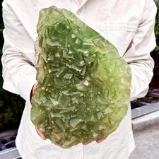 13.82LB Natural green cubic fluorite - quartz crystal mineral specimen