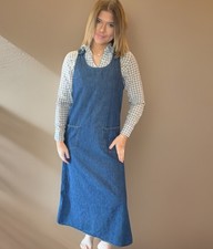 Liz Claiborne LizWear 90s Y2K Blue Denim Button 100 Cotton Jumper Midi Dress S