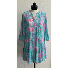 Lilly Pulitzer Gabriel Dress Amalfi Blue Best Fishes Size 00 Blue/ Pink V Neck