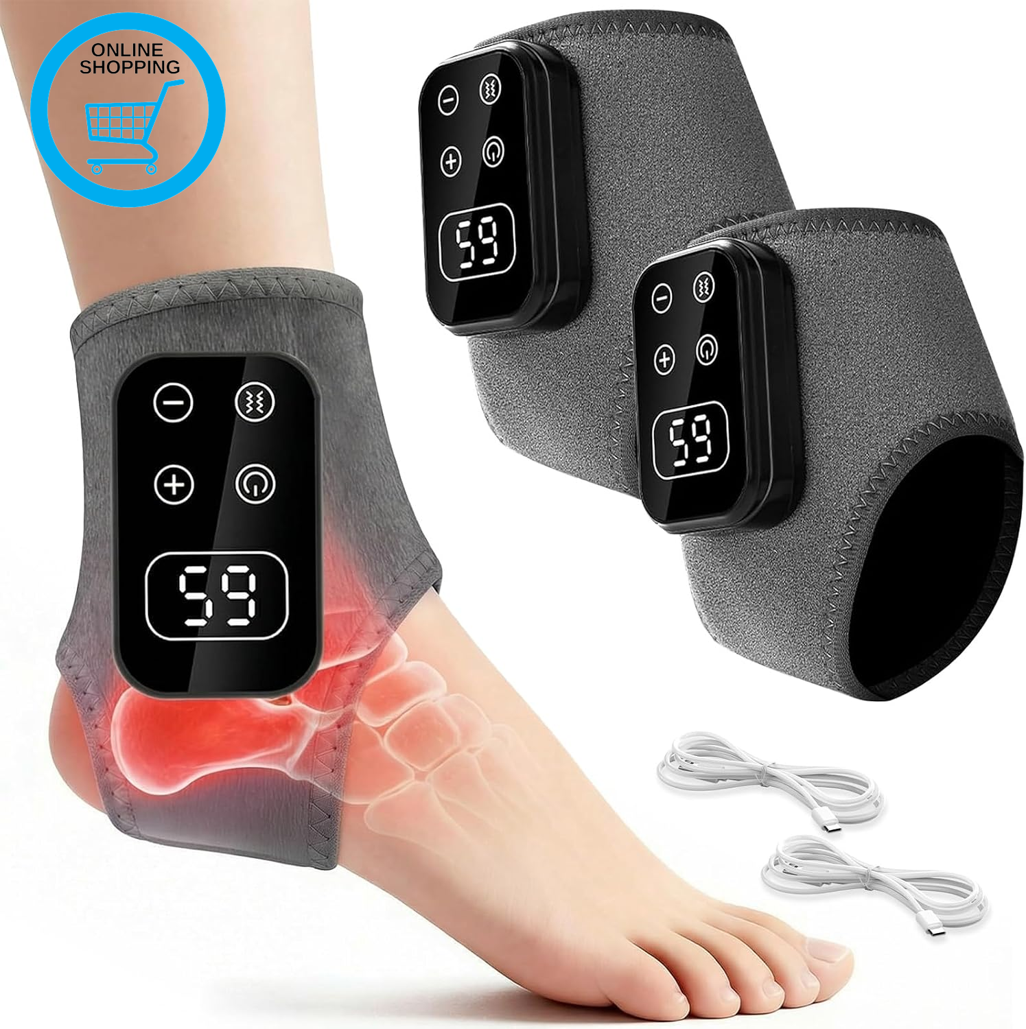 Foot Massager 2PCS with Heat and Vibration Rechargeable Ankle and Heel Feet Mass