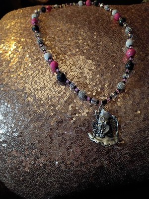 Pink & Black Vintage Witch Hat Necklace 