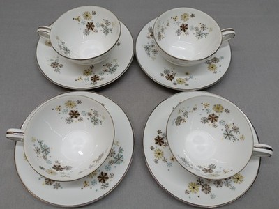 Vintage Set of 4 NORITAKE China Corinth #5503 Tea/Coffee Cup & Sauce MCM Japan