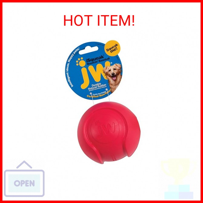 JW Pet Company iSqueak Bouncin' Baseball Dog Toy, Large (Col