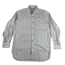 Isaia Napoli Mens Blue Yellow Striped Dress Shirt 16.5-42 Made in Italy Cotton