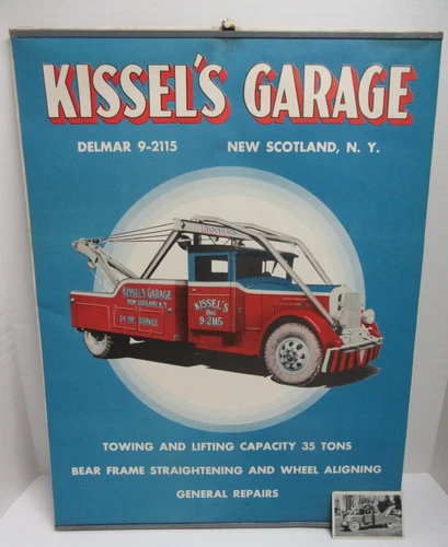 Vintage KISSEL'S GARAGE w/ Shop Wrecker Cardboard Poster; 17" X 22"; ca 1932