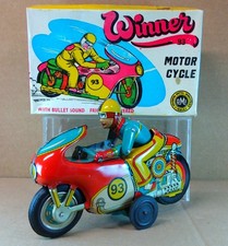 WINNER 93 Tin Toy Motorcycle 8" Friction w/articulated Rider by OMI in India