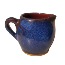 Pitcher Studio Art Pottery Stoneware Blue Red Glaze Design Signed D. Williams