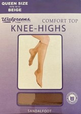 Nylon Knee Highs Beige Queen Fits 10-13 Sandalfoot Comfort Top Walgreens