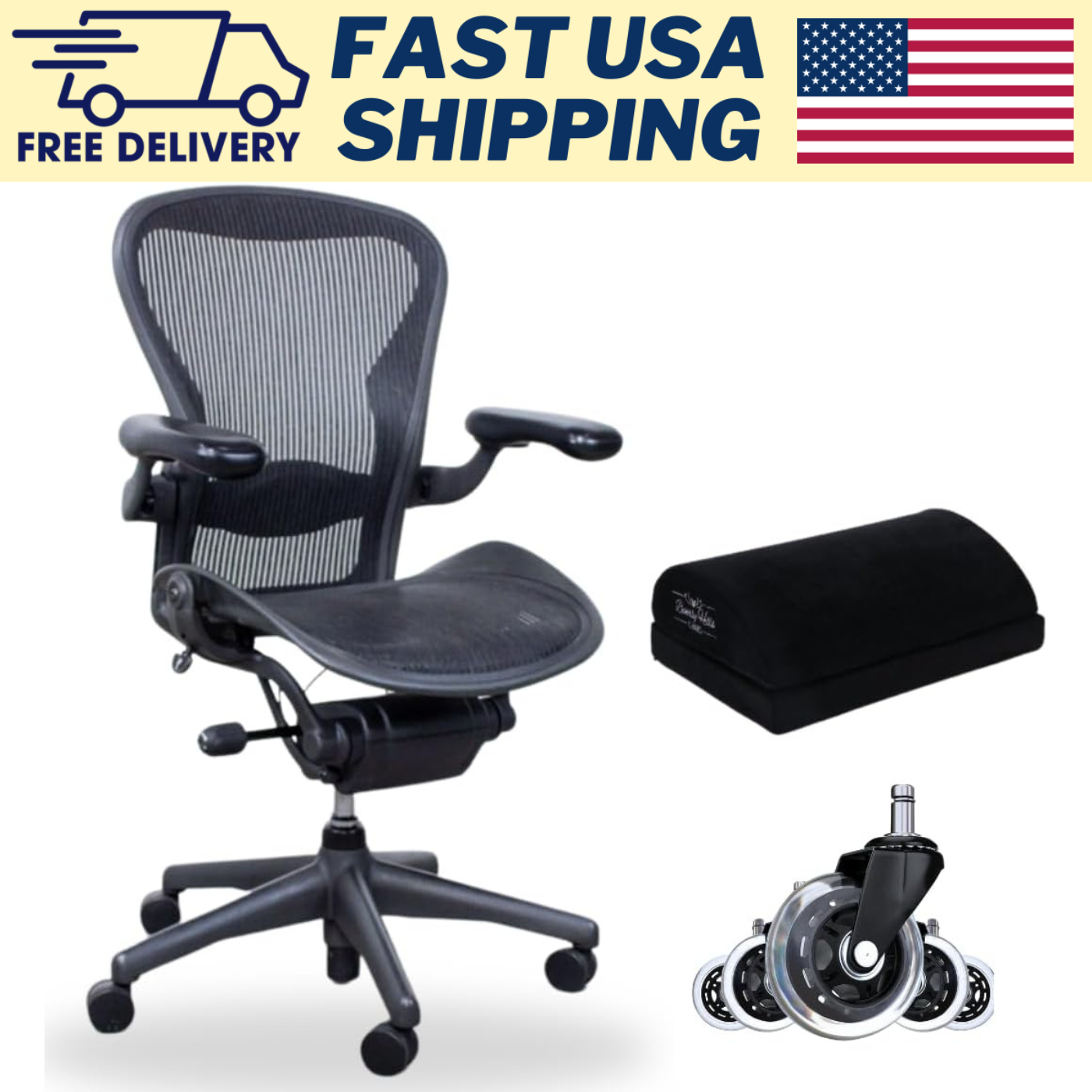 Herman Miller Aeron Chair NEW Size B + FREE Footrest & Rollerblade