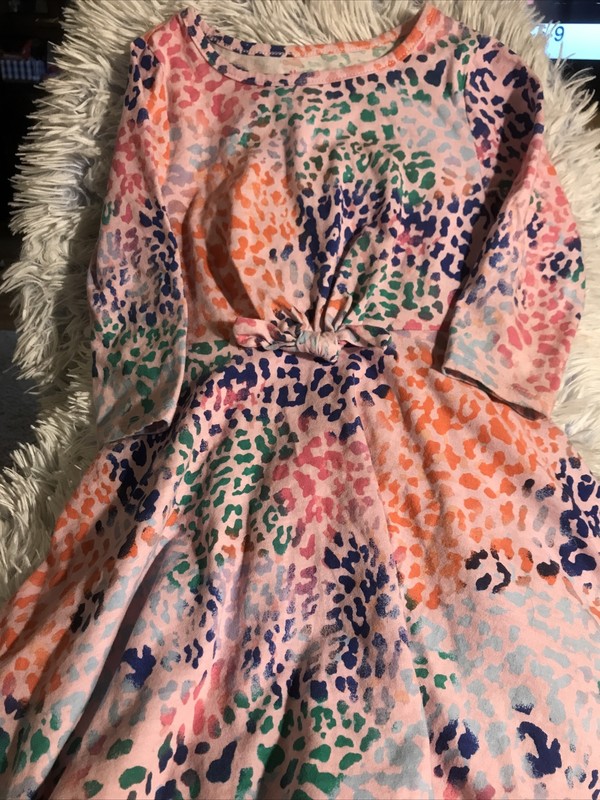 NANNETTE KIDS 6X PINK COLORFUL LEOPARD PRINT LS FLARED DRESS EUC