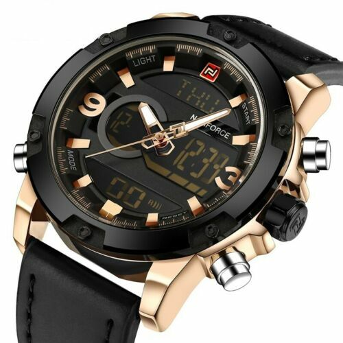 Montre Homme DEYROS Quartz Acier Noir, Bracelet Cuir, Date Et Index Lumineux