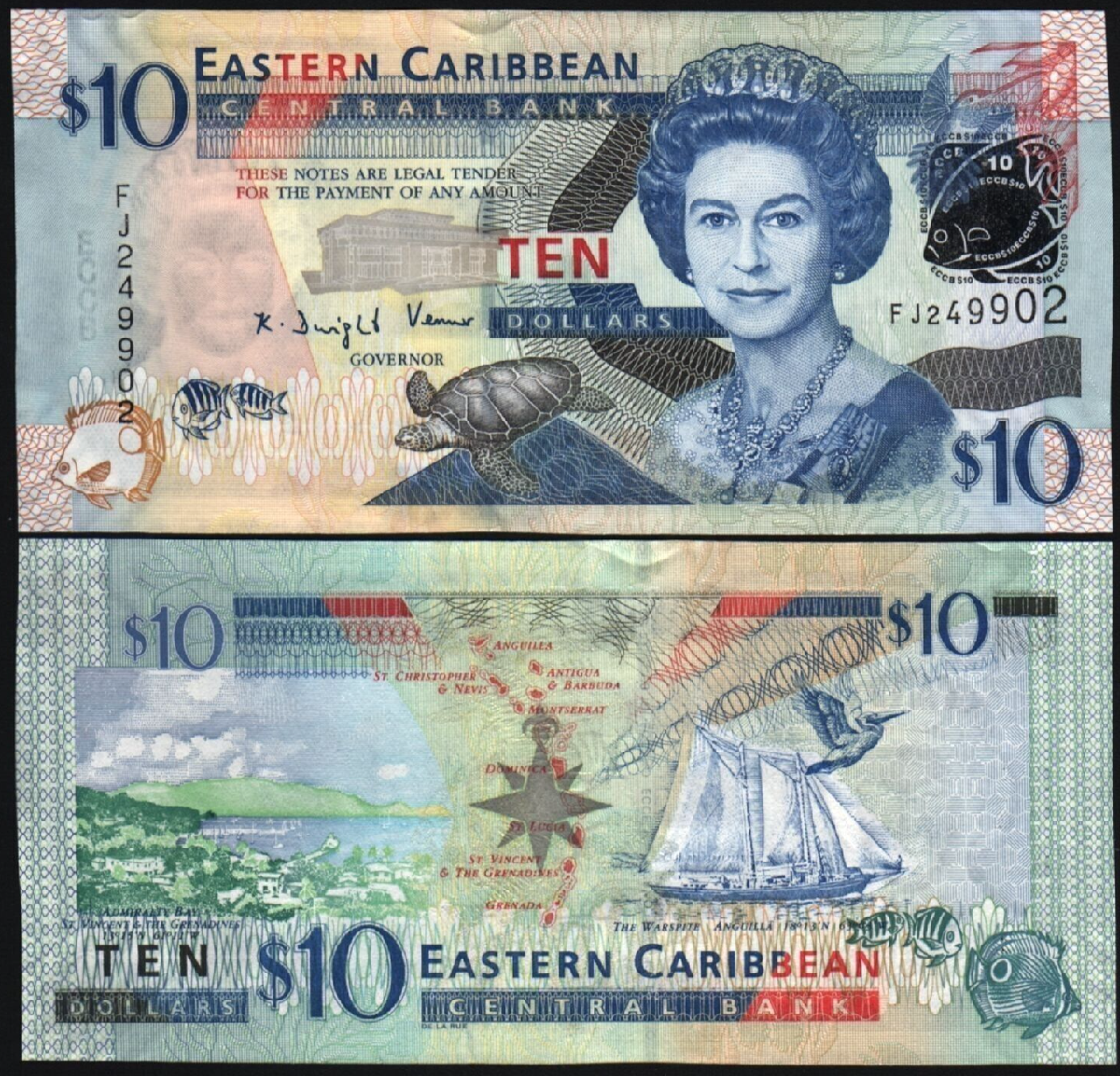 East Caribbean $10 Dollars Eastern States Islands Ten Dollar