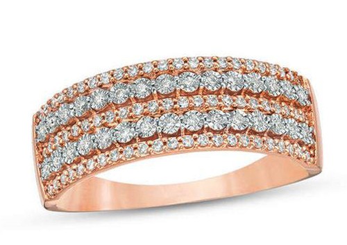 Bague Alliance En Or 14K Sertie De Diamants - 0.16 Carat, Taille 54, Couleur G, Clarté SI1