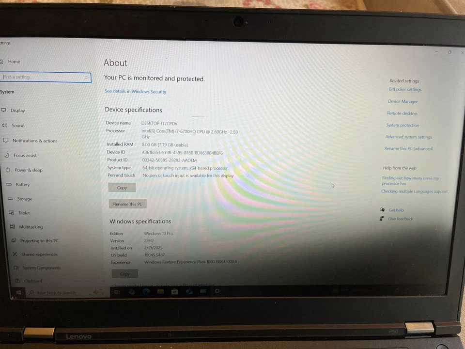 Portátil Lenovo ThinkPad P50 / intel i7 8GB RAM 960GB SSD / Problema de pantalla Foto 3 de 4