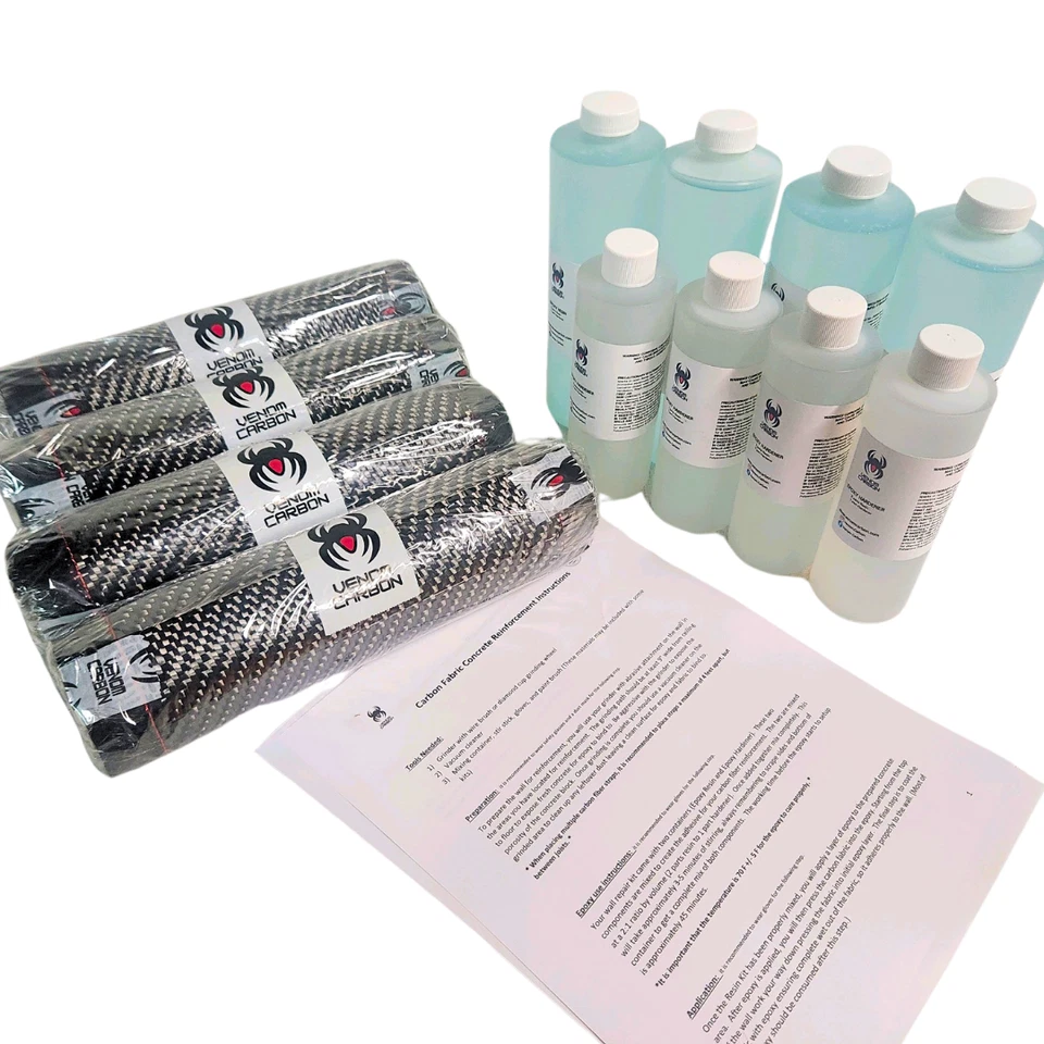 Carbon Fiber Wall Repair Kit - 8" x 10FT, 670 gsm (19 oz/sqy), Set of 4 - Image 2 of 4