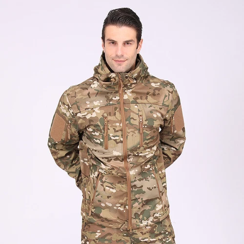 Giacca a vento tattica uomo soft shell giacca esercito jacket cappuccio tempo libero ~ - Foto 45 di 65