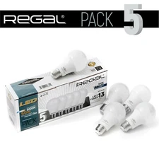 5 Pack Non-Dimmable Regal LED 5000K 60W Equivalent 9W Daylight A19 E26 Bulbs