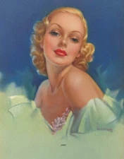 Janet, Vintage Pearl Frush 1940s Pin Up Print, Beautiful Blonde Temptress