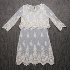 Sheer Lace Dress Womens S Ivory Floral Western Farmhouse Cottagecore Elegant