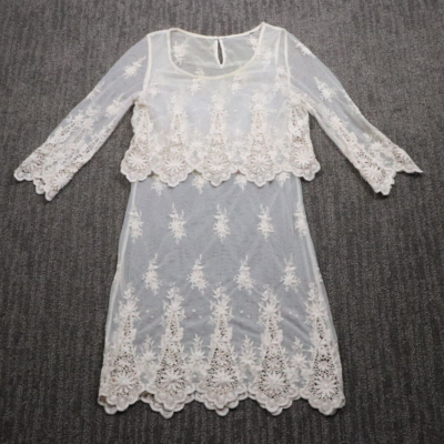 Sheer Lace Dress Womens S Ivory Floral Western Farmhouse Cottagecore  Elegant | eBay