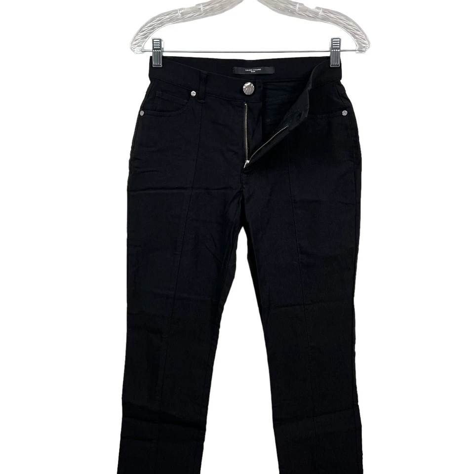 Pantalones de mezclilla Simon Chang elásticos pierna recta ajustados frente plano negros para mujer talla 2 Foto 3 de 4