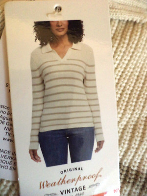 Brandneu mit Etikett wetterfester Vintage Damenpullover cremefarben gestreift XL Größe 18 20