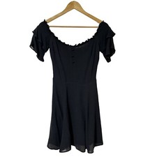 Reformation Diana Off the Shoulder Mini Dress Size 2 Black Ruffles Vamp Goth