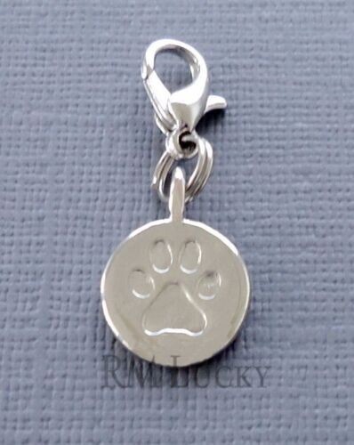 Dog Paw Print Dangle Tag Clip On Charm Fits Link Chain Lobster Clasp S221