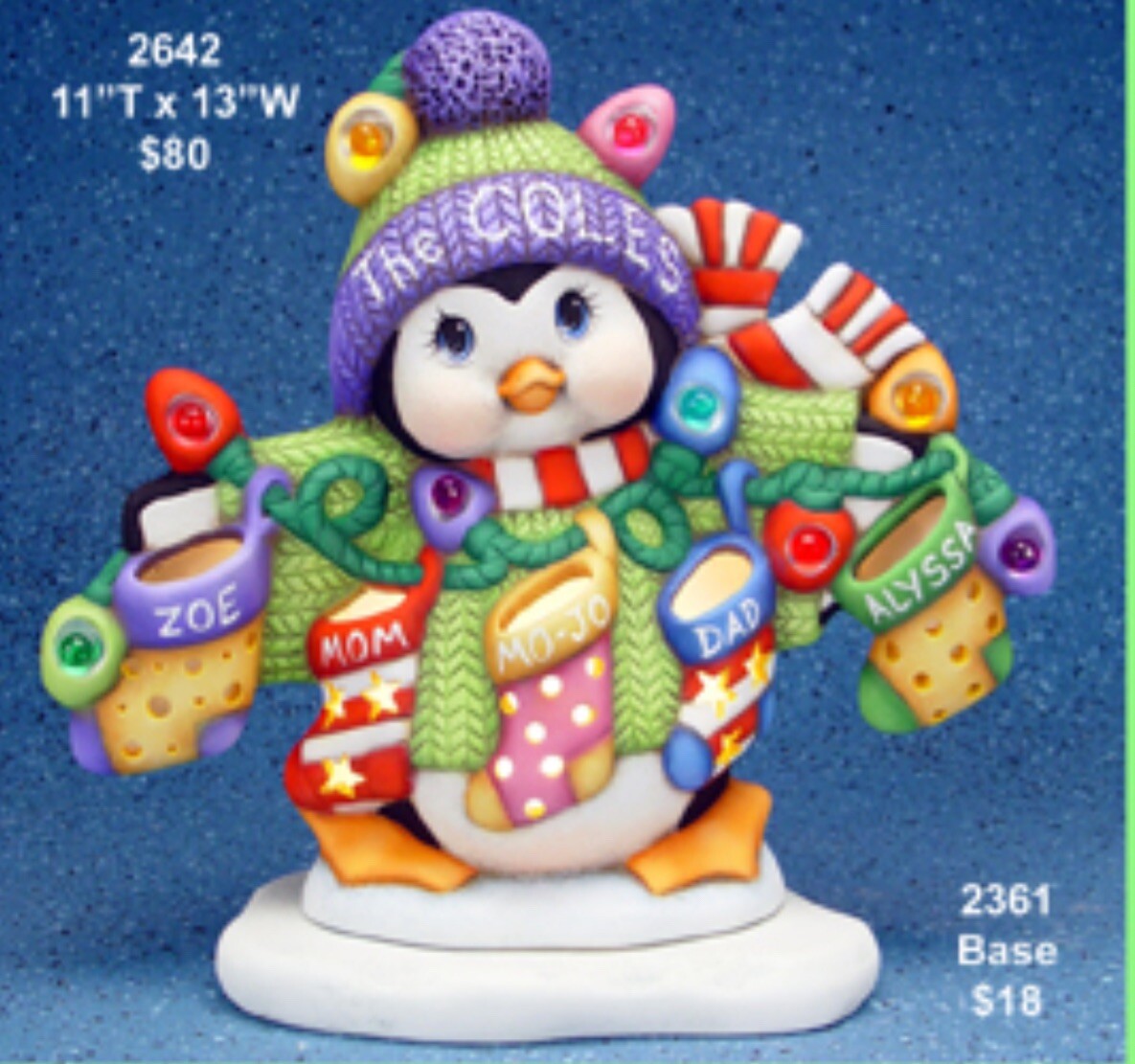 Clay Magic  - Penguin W/Stockings - 2642 - Ready To Paint - Ready To Ship!