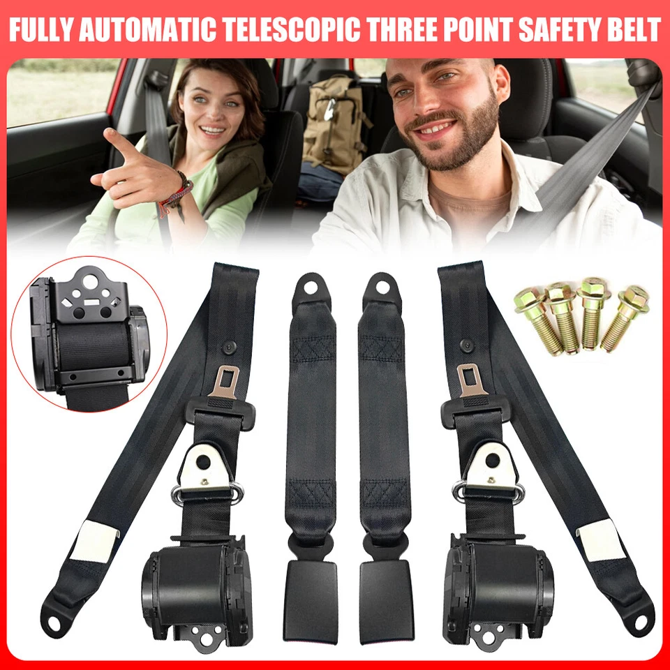 2 Set 3 Point Retractable Car Safety Seat Belt Lap Diagonal Belt Adjustable band - Image 3 of 4