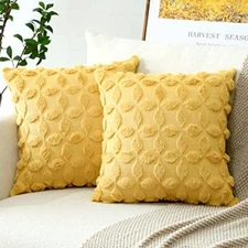  Set of 2 Soft Plush Short Wool Velvet Decorative Throw Pillow 18x18 Yellow