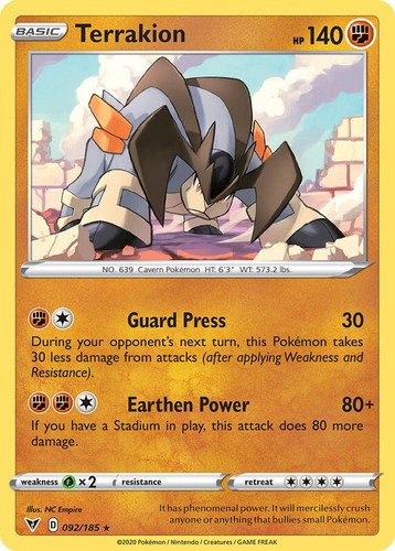 Terrakion 092/185 Rare Vivid Voltage Pokemon TCG