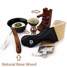 Classic Straight Razor Silver Tip Synthetic Brush 6 Pieces Shaving Set