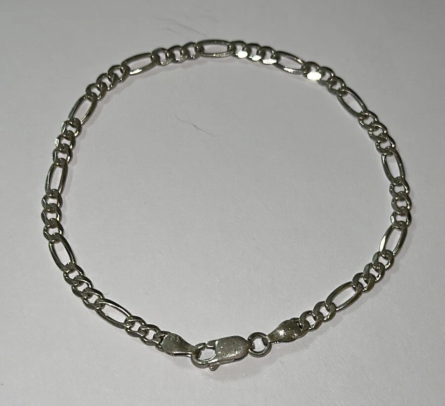 80s 90s Vintage Solid Sterling Silver Figaro Chain 8” Bracelet 925 Italy 4.8G