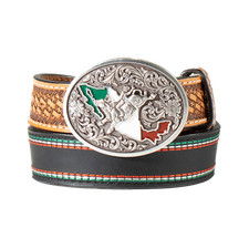 M F Boy's Mexican Flag Tooled Western Leather Belt D120003101